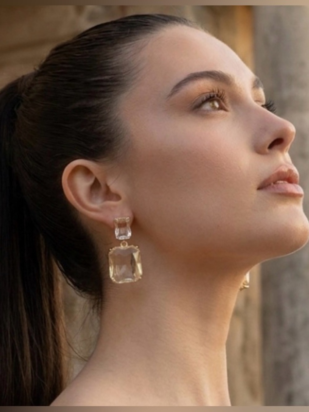 Crystal Drop Earrings – Two-Tier Emerald Cut, Gold-Tone